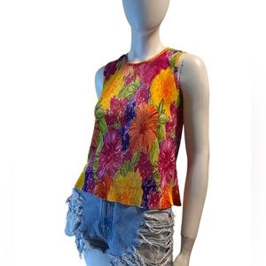 Vintage Y2K Dress Barn Multicolor Floral Print Crinkled Tank Top Sz S